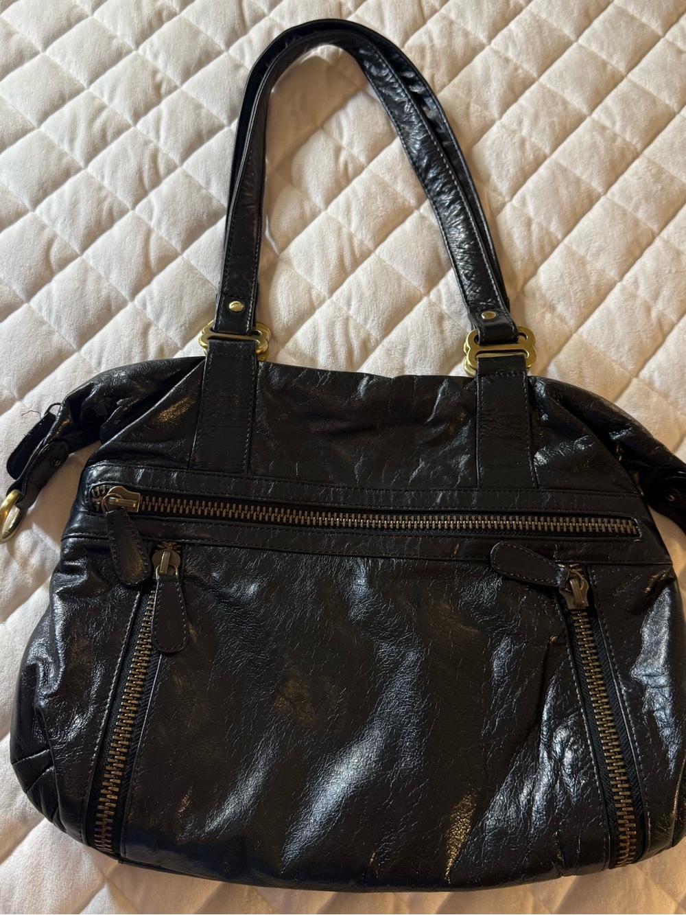 Latico Leathers Black Full Grain Leather East West Hobo Shoulder Bag Vintage